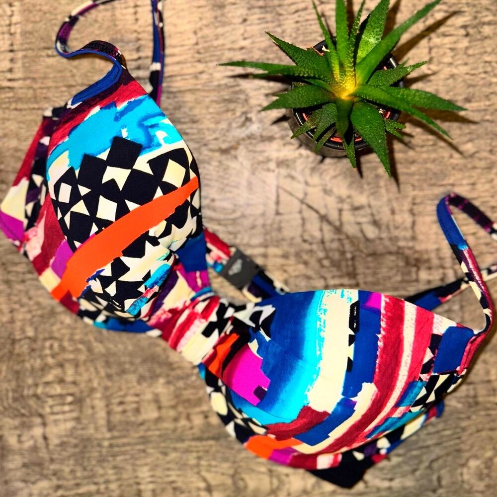 Gideon Oberson‎ 32D Bikini Top Bold Abstract Print | Boho Designer Swimwear NWOT